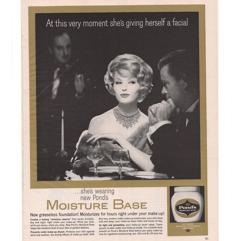 Ponds Moisture Base Cream Magazine Advertisement 1959 Makeup Beauty Greaseless